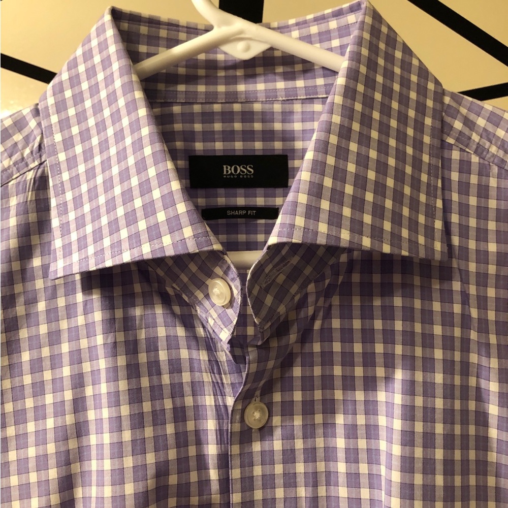 Hugo Boss Lavender and White Gingham Dress Shirt
